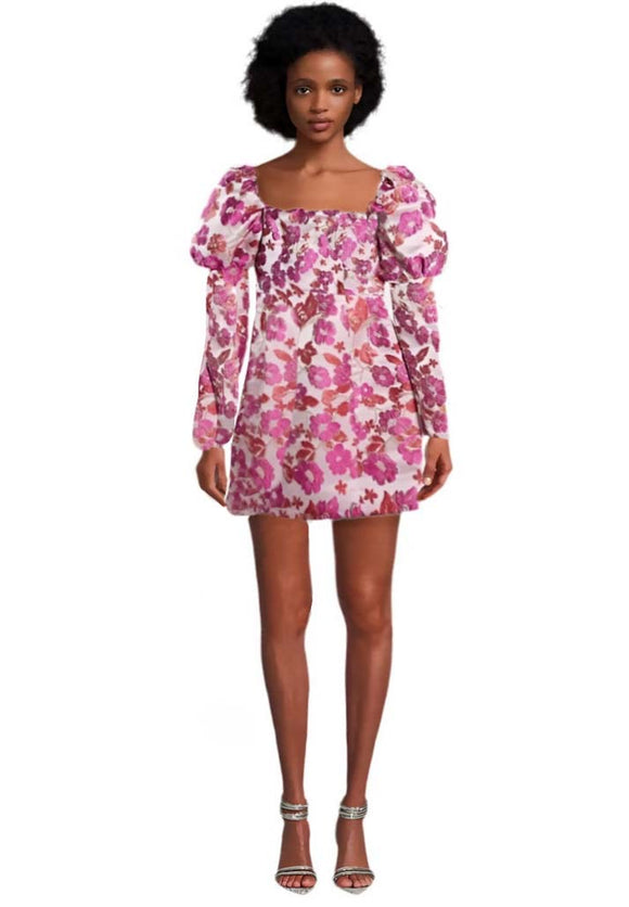 10 - collective the label pink floral jacquard mini dress
