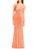 13 - city vibe coral open back sequin gown