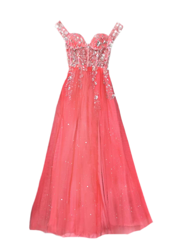 L - ssb coral corset glitter tulle gown