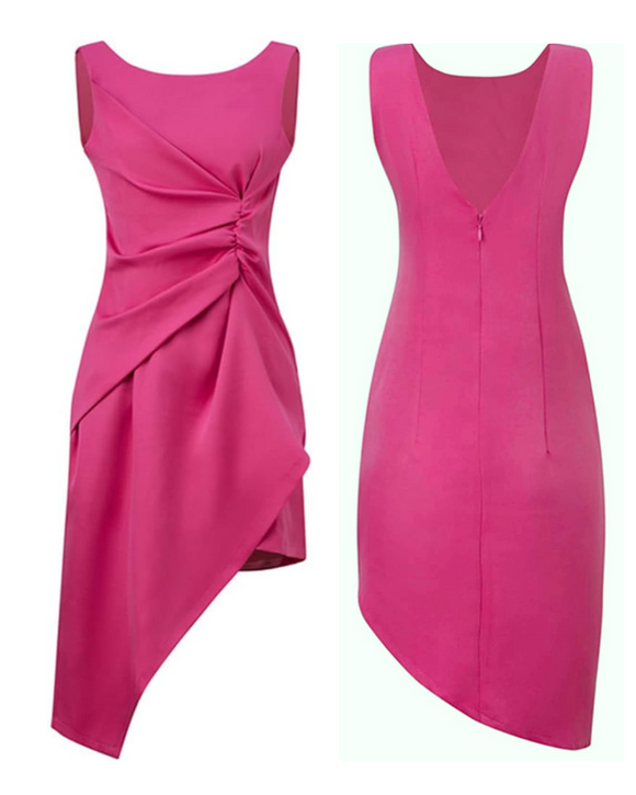 S - ssb pink asymmetrical faux wrap dress
