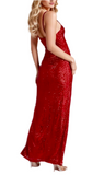 L - ssb red sequin v-neck gown