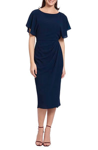 maggy london navy flutter sleeve midi dress