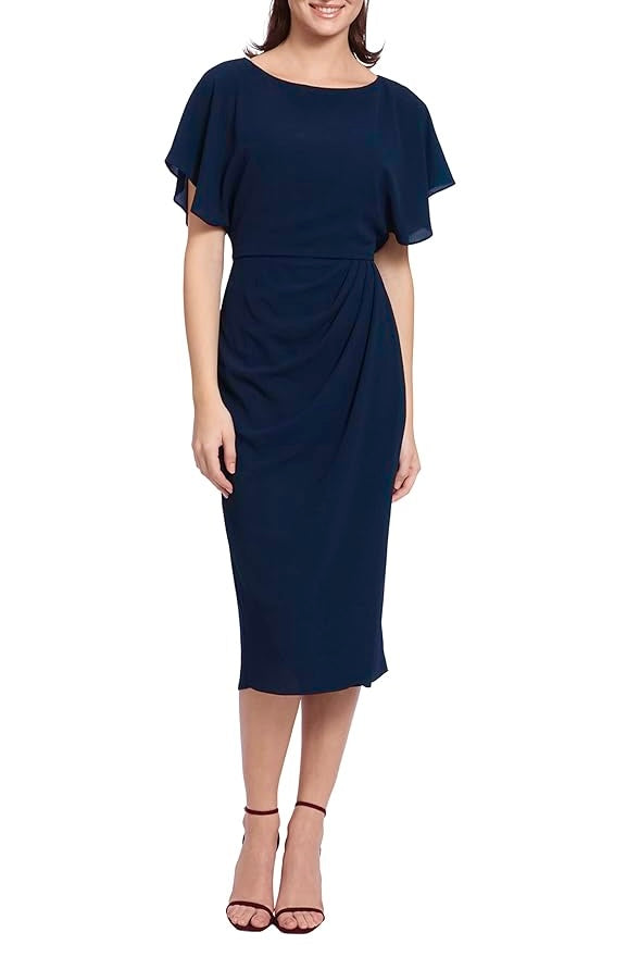 maggy london navy flutter sleeve midi dress