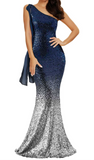 XL - ssb blue & silver one shoulder ombre gown