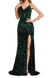 14 - ssb dark green strappy back sequin gown