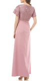8 - js collections rose pink short sleeve lace bodice gown