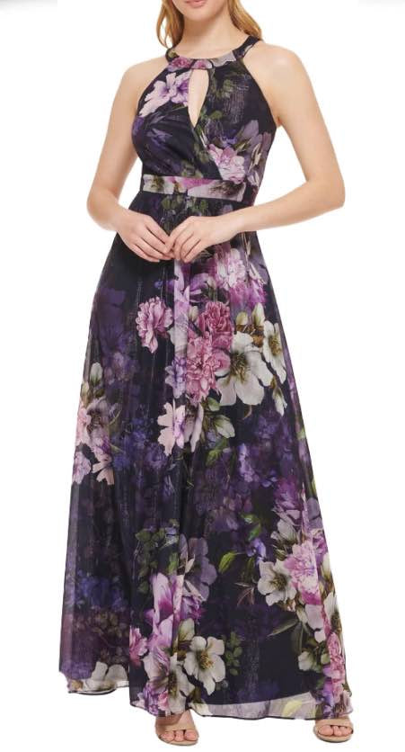 14 - jessica howard navy floral lurex gown