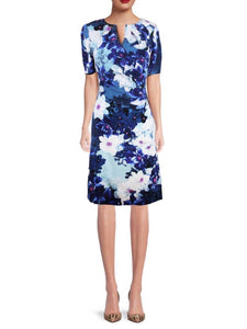 8 - adrianna papell blue floral short sleeve dress