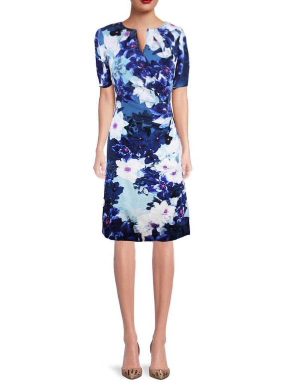 8 - adrianna papell blue floral short sleeve dress