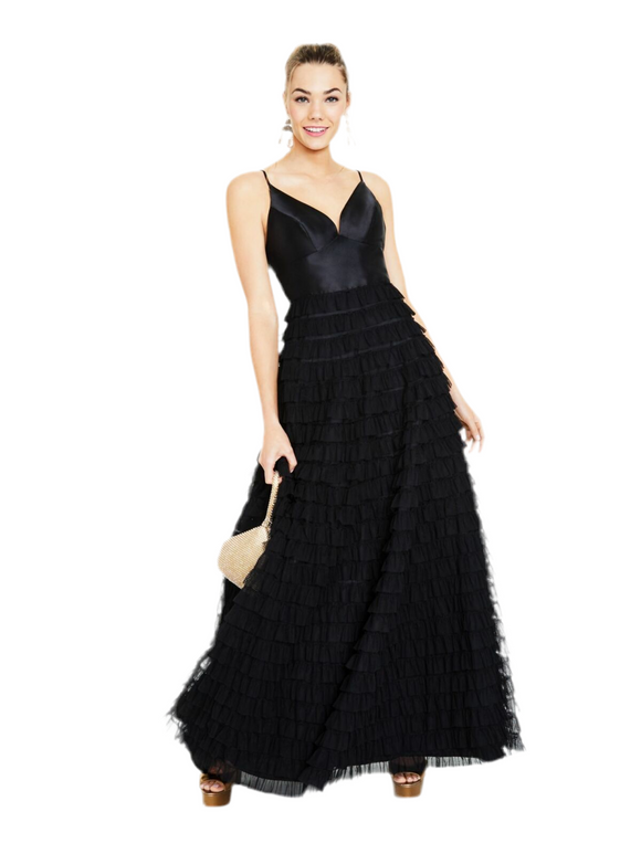 say yes to the prom black tiered gown*