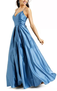 15 - blondie nites blue lace up satin ball gown