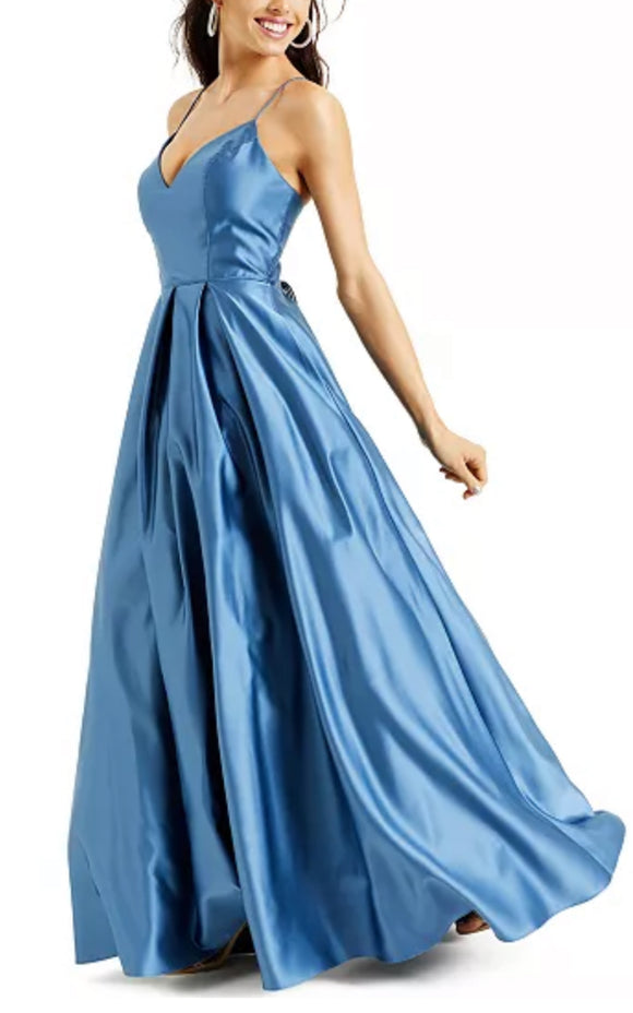 15 - blondie nites blue lace up satin ball gown