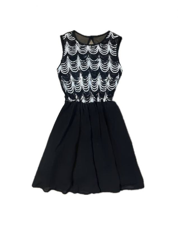 1 - as u wish black & white sequin party dress