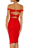 L - ssb red off the shoulder twist back midi dress