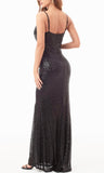 M - ssb black stretch sequin column gown