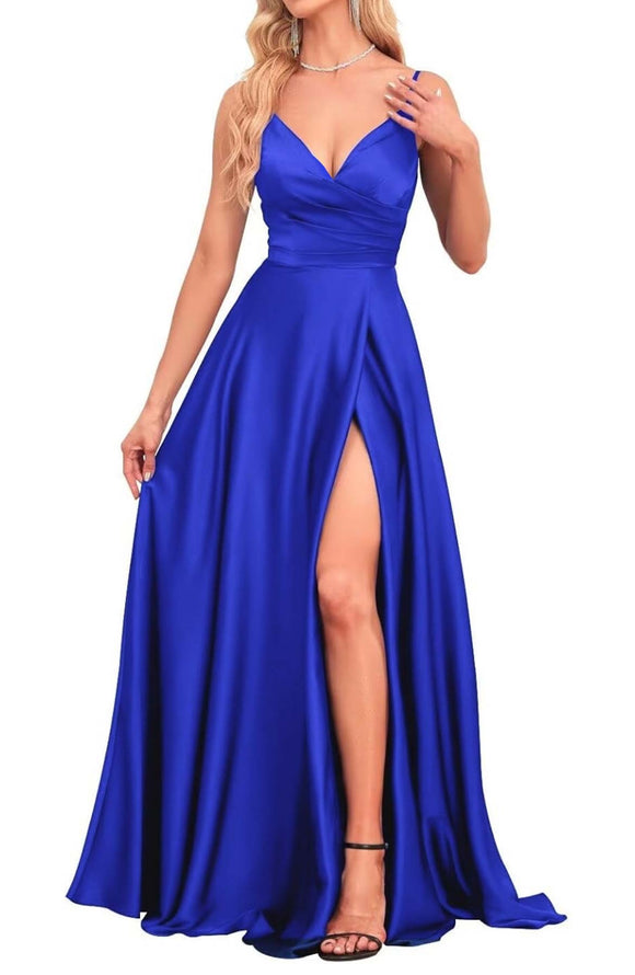 12 - ssb royal blue satin wrap gown