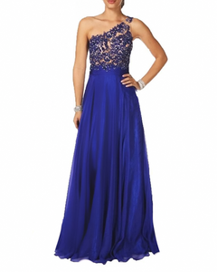 XS - aspeed royal blue one shoulder illusion gown