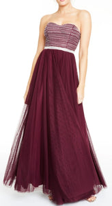 city studio burgundy strapless embellished tulle ball gown