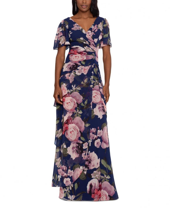10 - xscape navy floral ruffle maxi dress