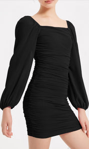 XL - ssb black ruched lantern sleeve dress