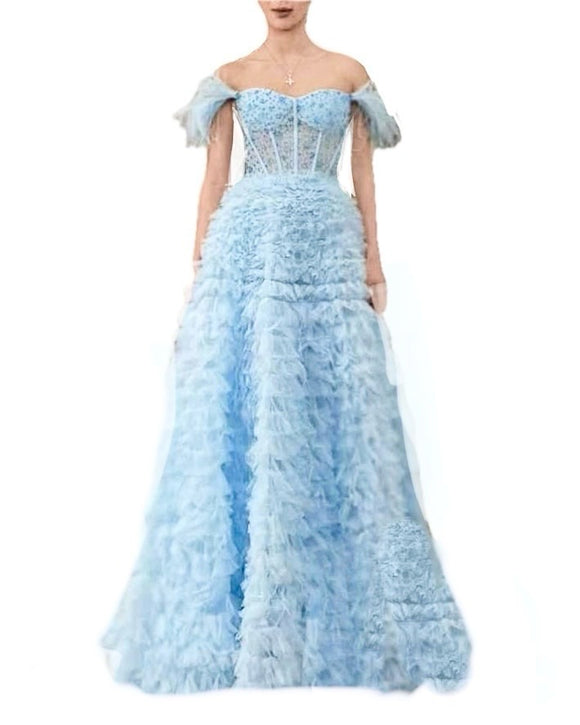 2 - ssb light blue ruffled corset gown