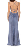 10 - betsy & adam blue sequin lace up gown