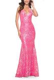 8 - la femme hot pink patterned sequin mermaid gown