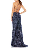 11 - midnight doll navy blue & silver sequin gown