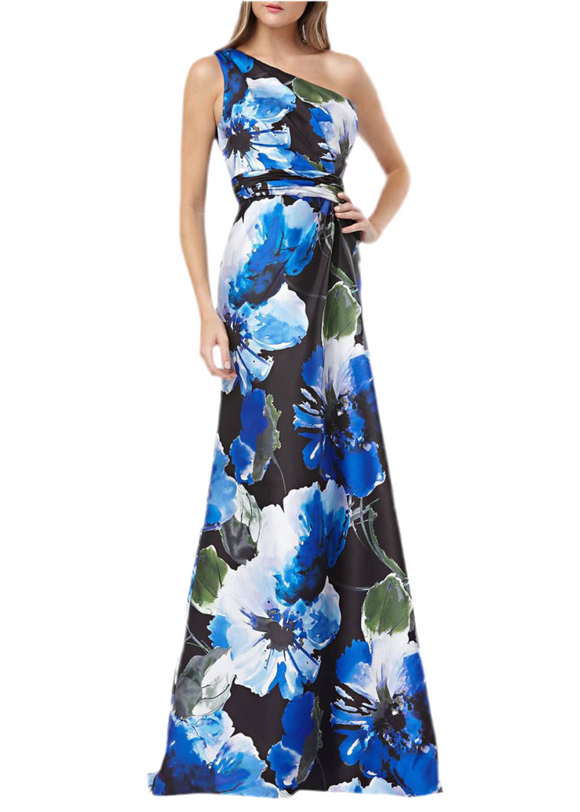 4 - carmen marc valvo blue floral one shoulder ball gown