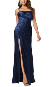 8 - ssb navy satin crystal strap formal gown