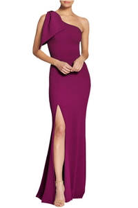 S - dress the population magenta one shoulder gown with bow