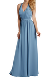 6 - alfred angelo blue halter open bow back maxi dress