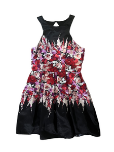teeze me black pink floral fit & flare dress