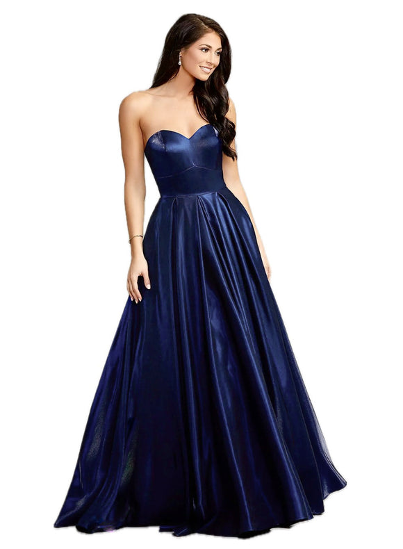 6 - ssb navy blue satin strapless ball gown