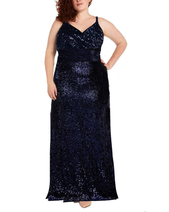 14W - morgan & co. blue sequin dress