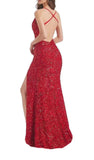 M - ssb red sequin fitted open back gown