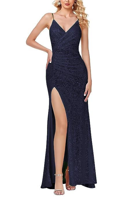 12 - ssb navy ruched sequin gown