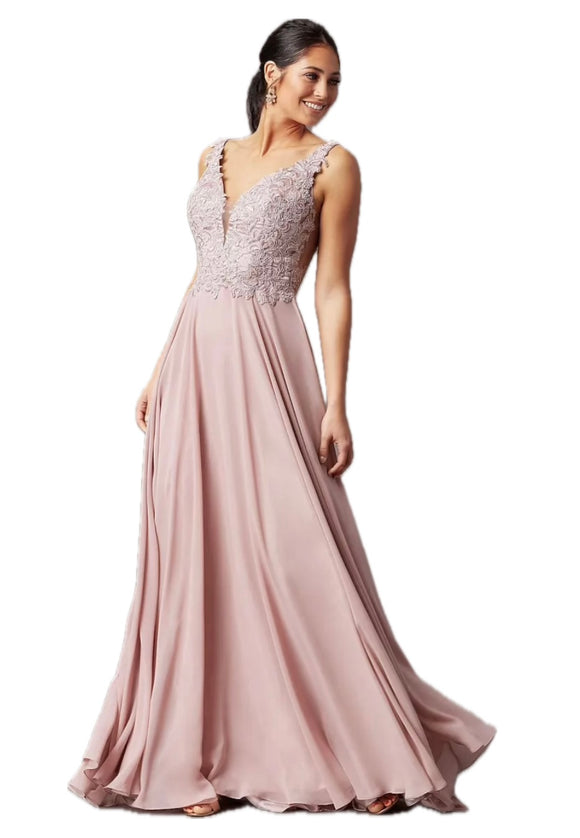 2 - promgirl dusty pink embroidered illusion bodice chiffon gown