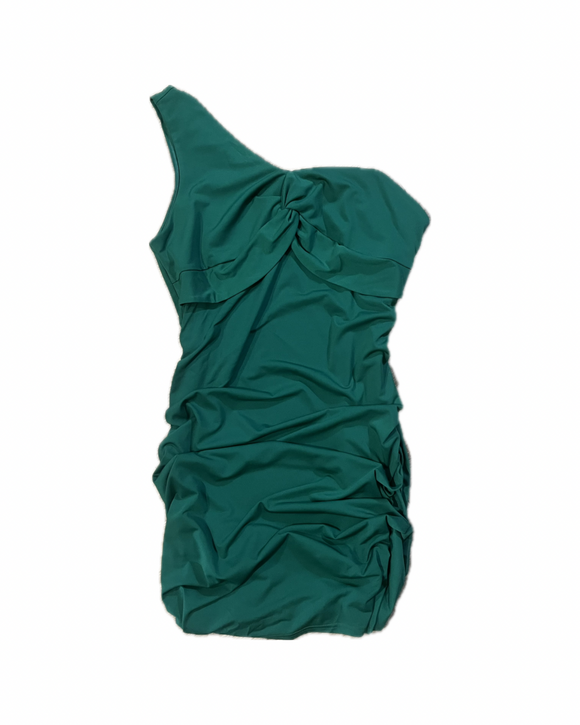 L - ssb green one shoulder twisted bodice ruched mini dress