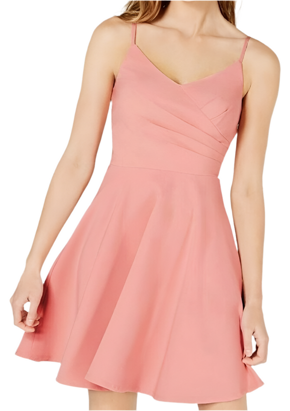 L - trixxi pink faux wrap fit & flare dress