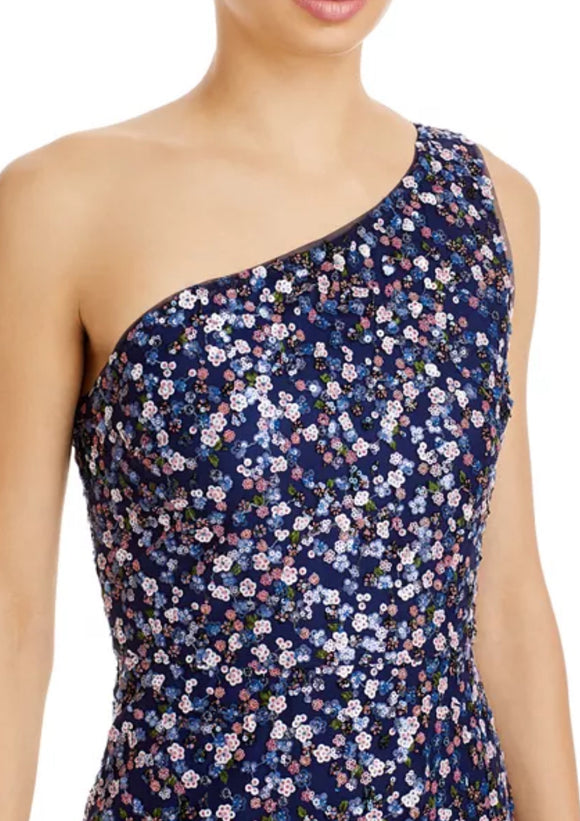 4 - ramy brook olivia navy mini floral sequin one shoulder gown