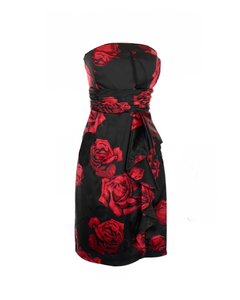 0 - whbm black & red strapless rose cocktail dress