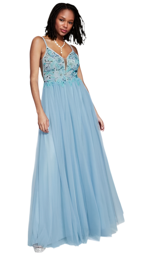 1 - say yes to the prom blue beaded tulle ball gown