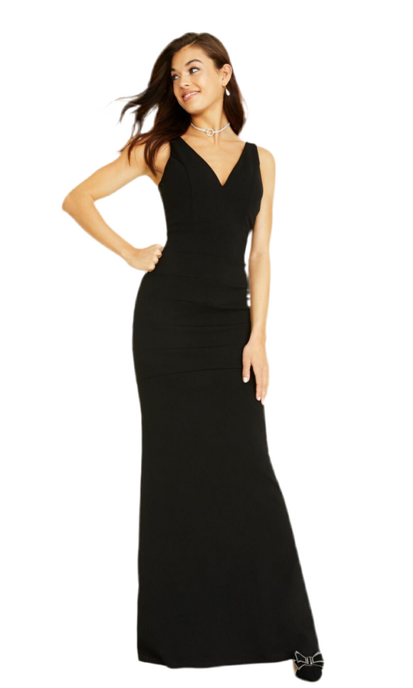 XL - emerald sundae black v-neck cutout gown
