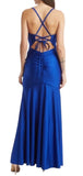 9 - morgan & co. royal blue ruched strappy gown