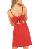 8 - paper closet red linen textured tie back dress