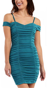 bcx teal ruched mini dress