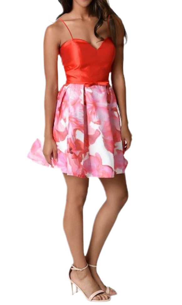 S - dave & johnny red floral party dress