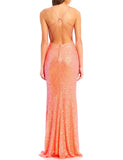 13 - city vibe coral open back sequin gown