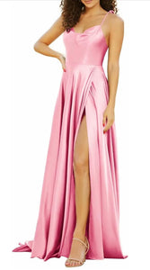 6 - ssb pink satin shoulder tie gown